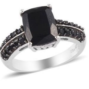 California Black Jade and Thai Black Spinel Ring
